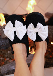 PREORDER-Cozy Bow Slippers- Black/White (Closing orders on Friday 9/19 @ 8 PM CST)