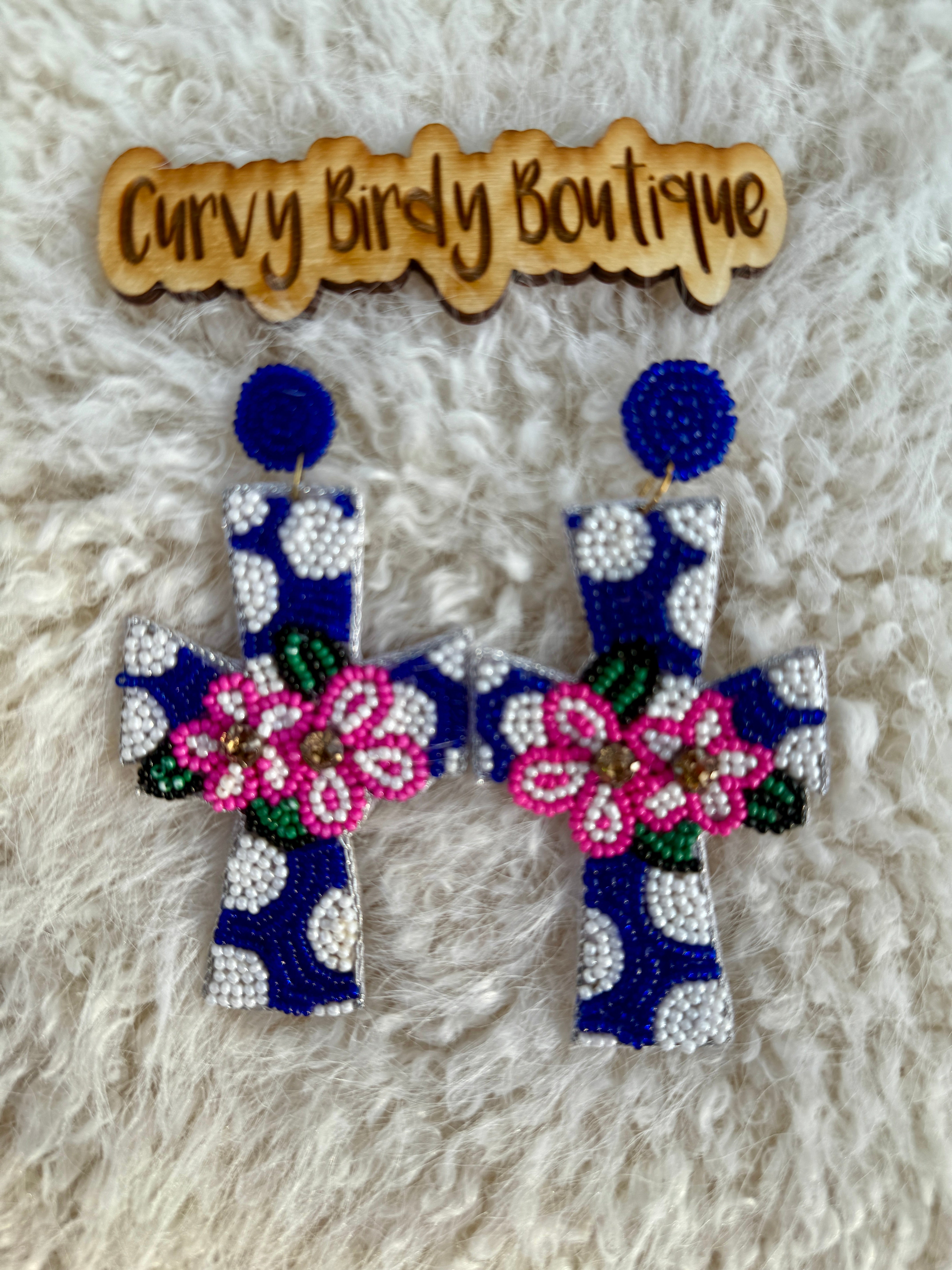 Cross Beaded Flower Earrings
