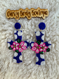 Cross Beaded Flower Earrings