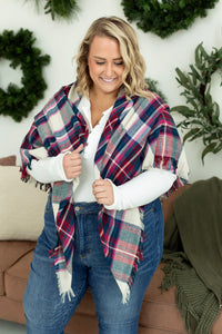 Plaid Blanket Scarf - Magenta Mix