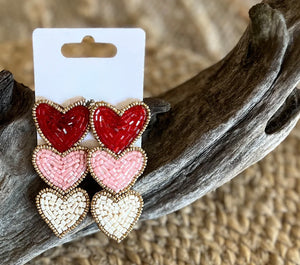 Triple Hearts Seed Bead Earrings