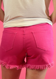 Marcie Frayed Denim Shorts in Pink
