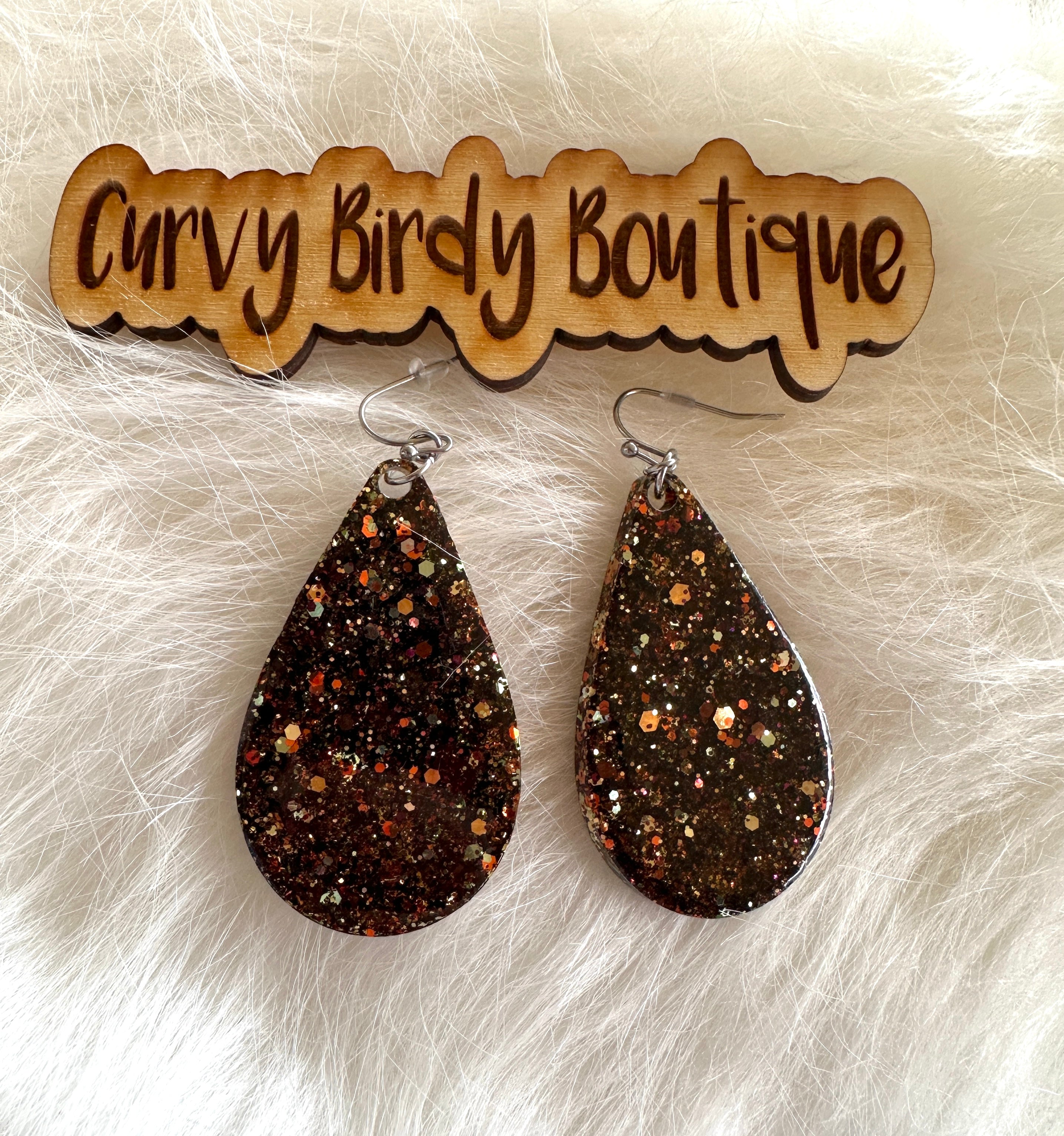 Sparkler Glitter Earrings in Brown - Hypoallergenic