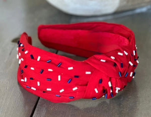 Patriotic Confetti Red Knot Headband