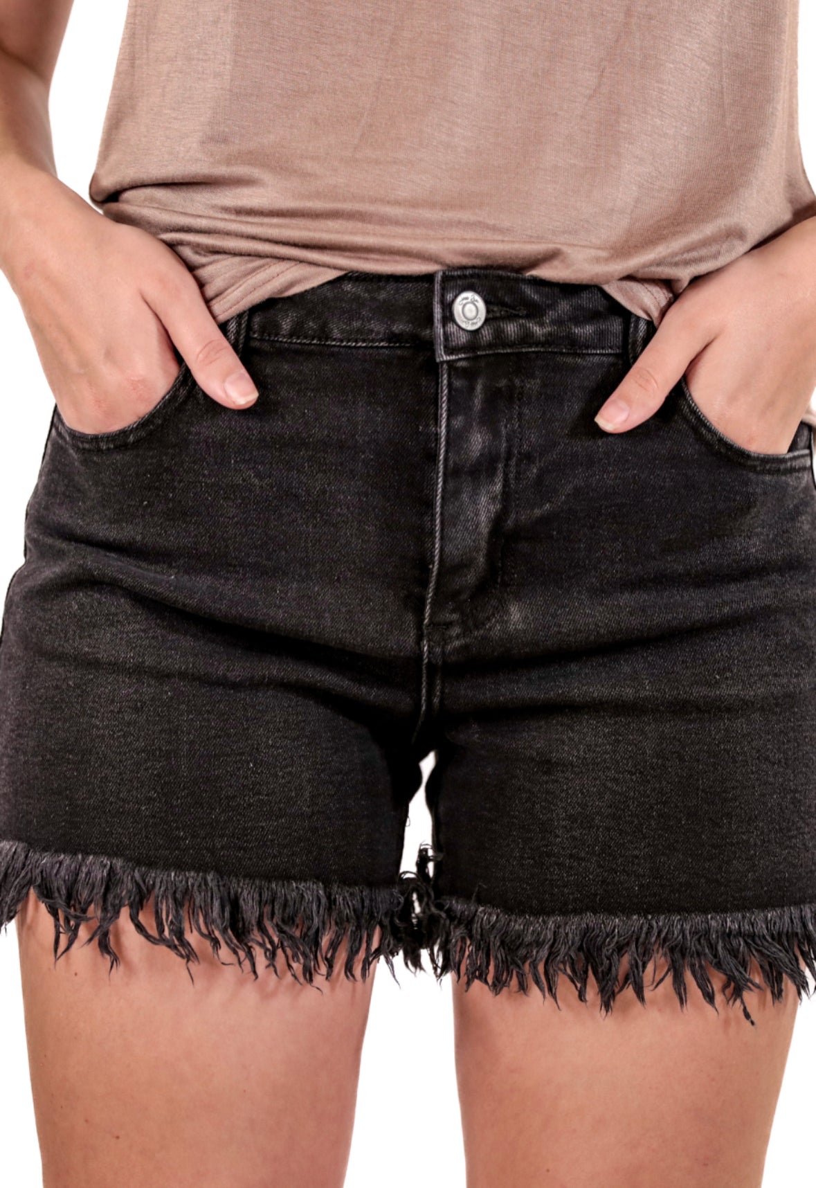 Jessie Frayed Denim Shorts in Black