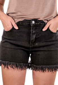 Jessie Frayed Denim Shorts in Black