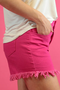 Marcie Frayed Denim Shorts in Pink