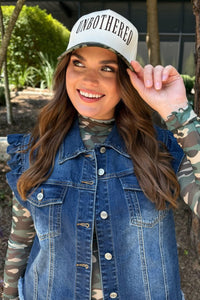 Jordan Ruffle Denim Vest- Dark Denim