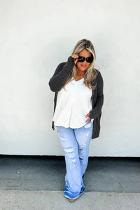 Reese Ribbed Cardigan in Vintage Black
