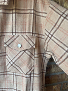 Norah Plaid Shacket - Light Tan and Pink
