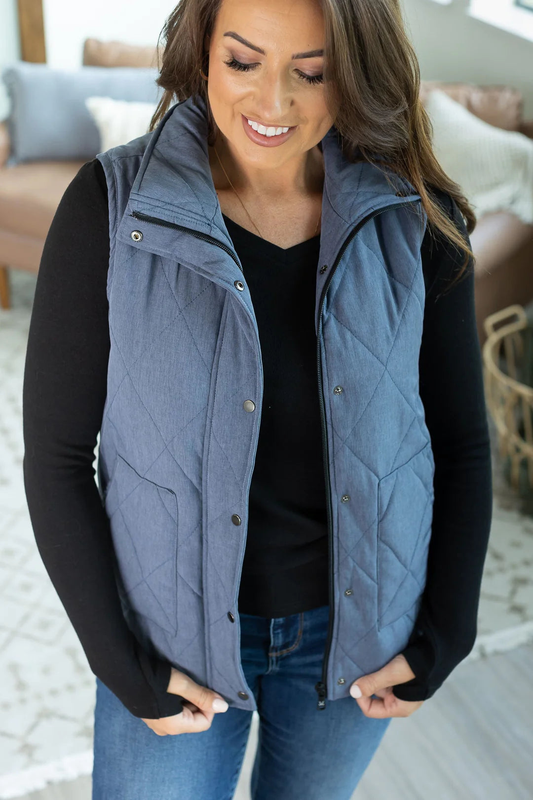 Remy Zip Up Vest - Heathered Navy