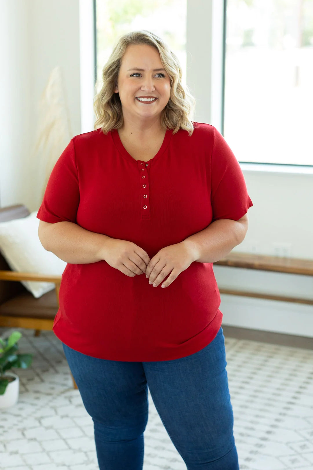 Brinley Button Top in Red