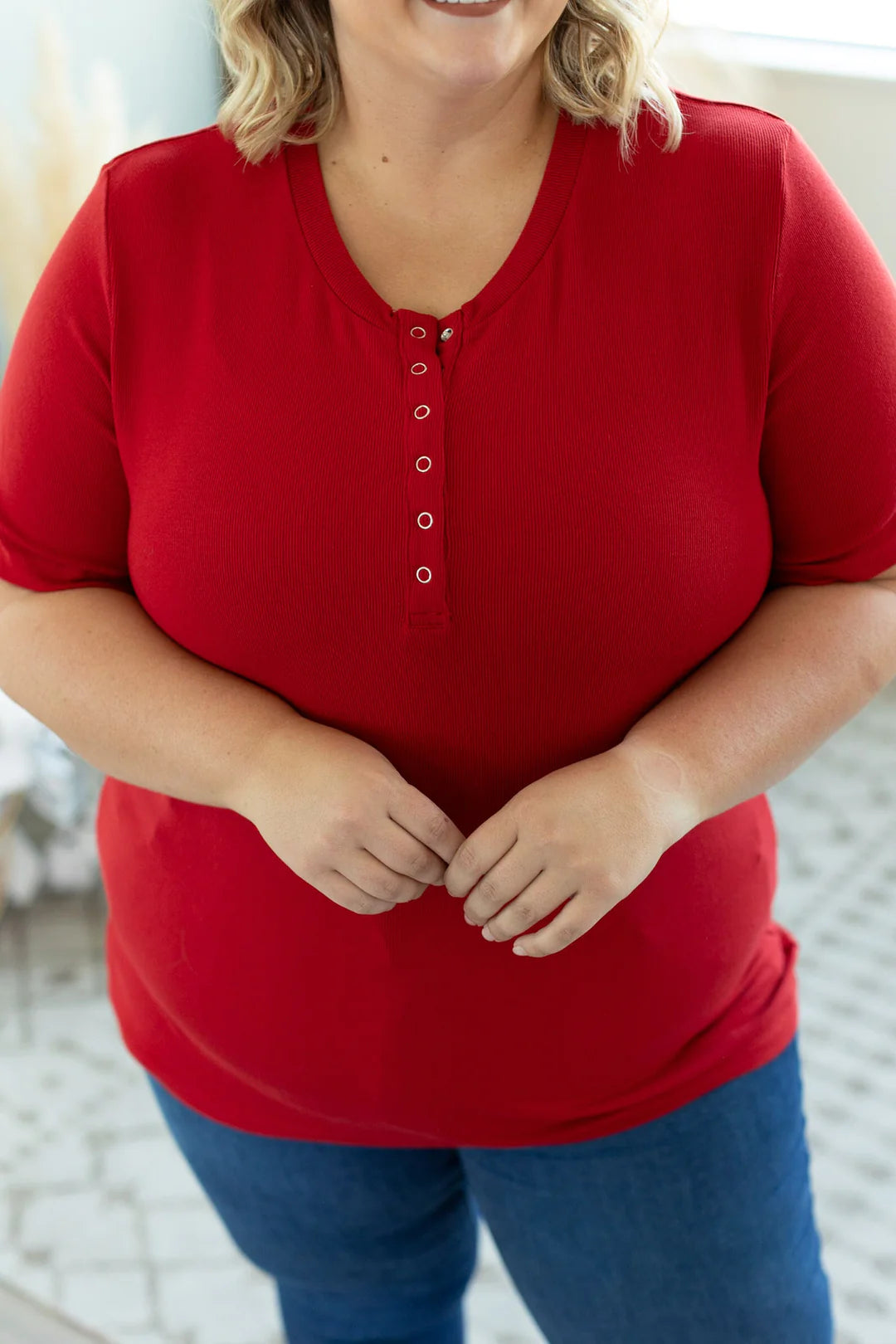Brinley Button Top in Red
