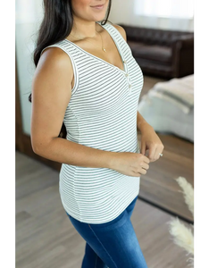 Addison Henley Tank - White w/ Black Stripe