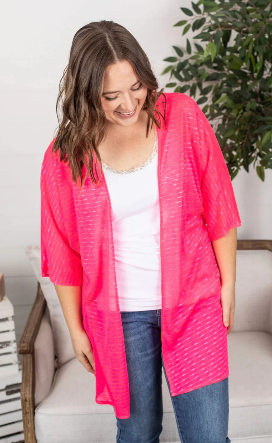 Cover Up Kimono - Hot Pink Stripes