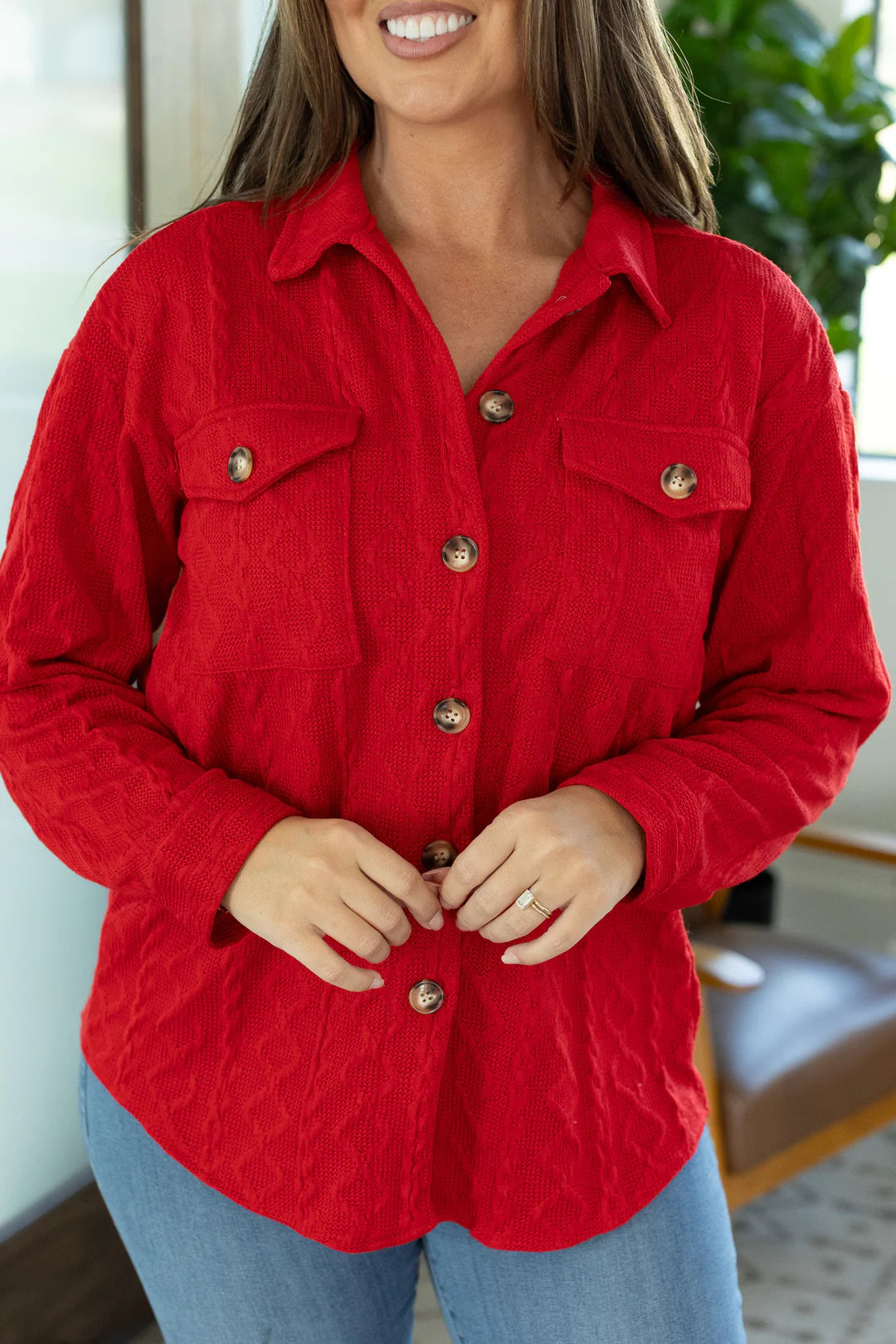Cable Knit Jacket - Red
