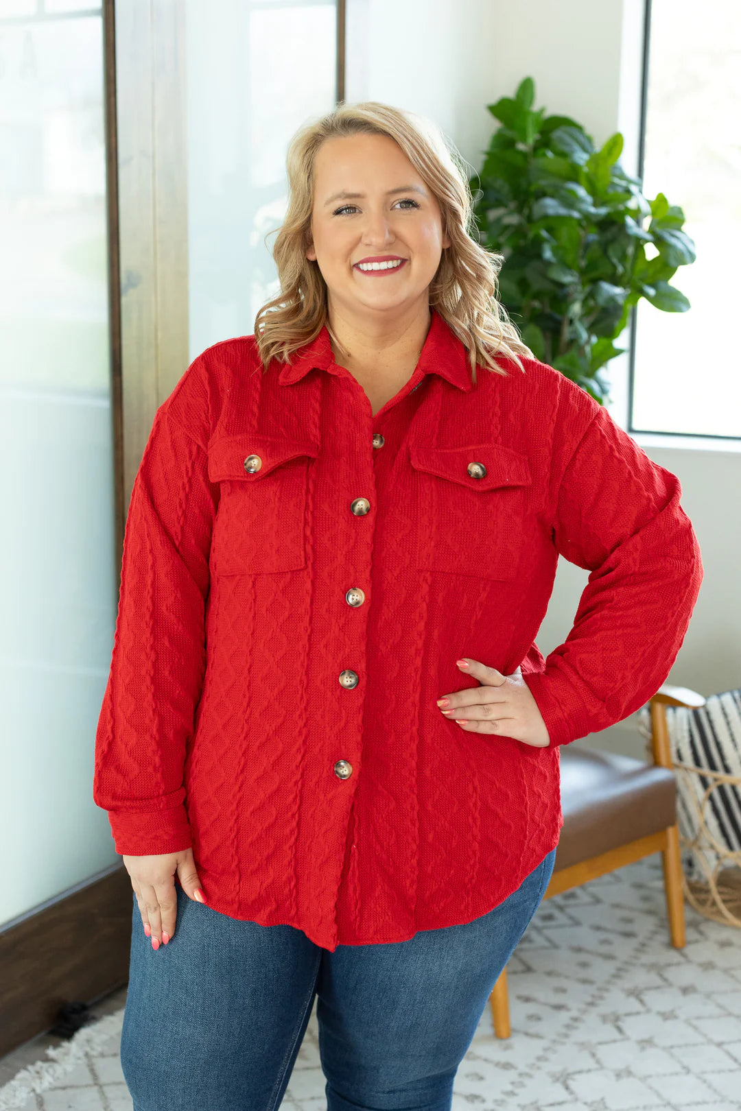 Cable Knit Jacket - Red
