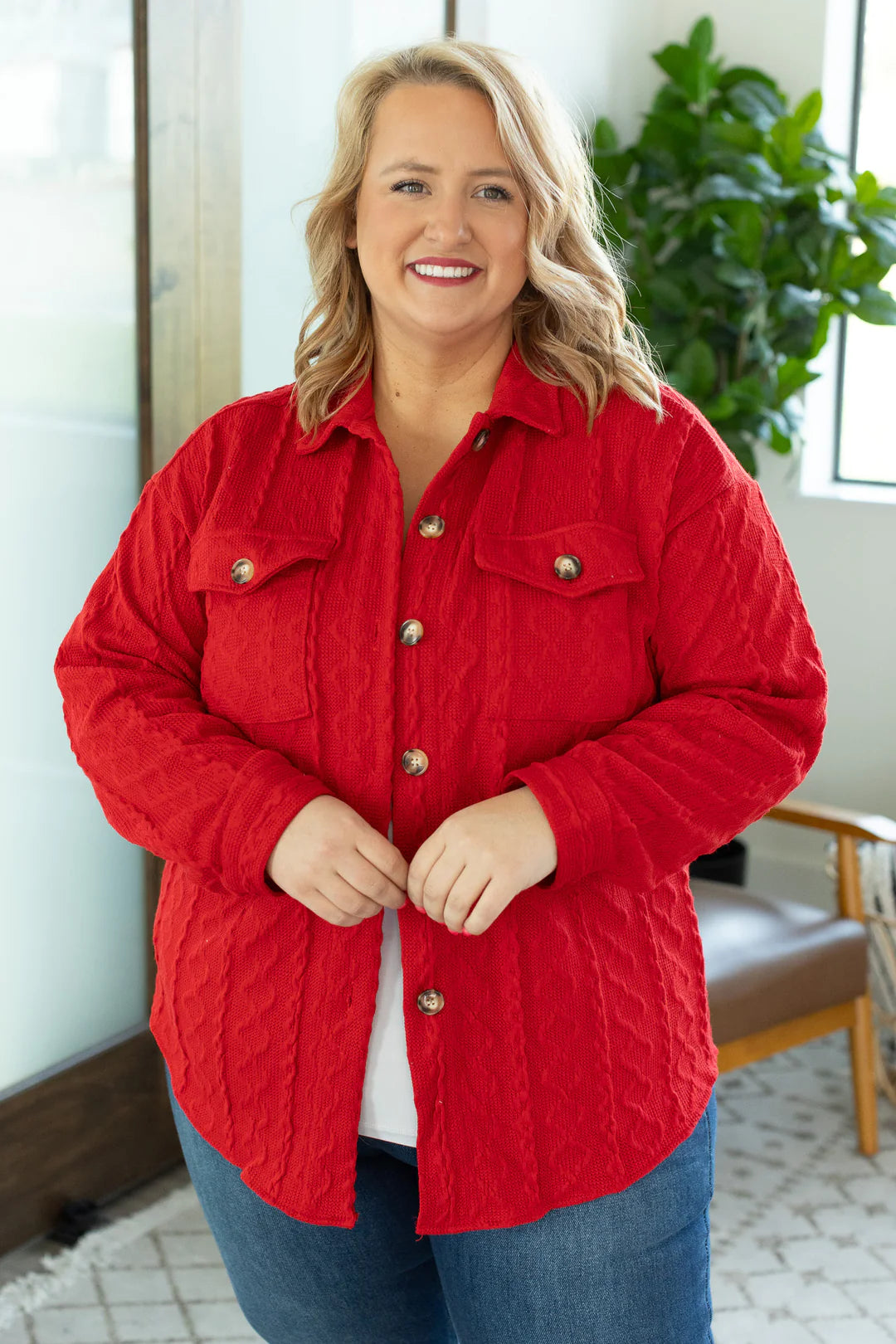 Cable Knit Jacket - Red