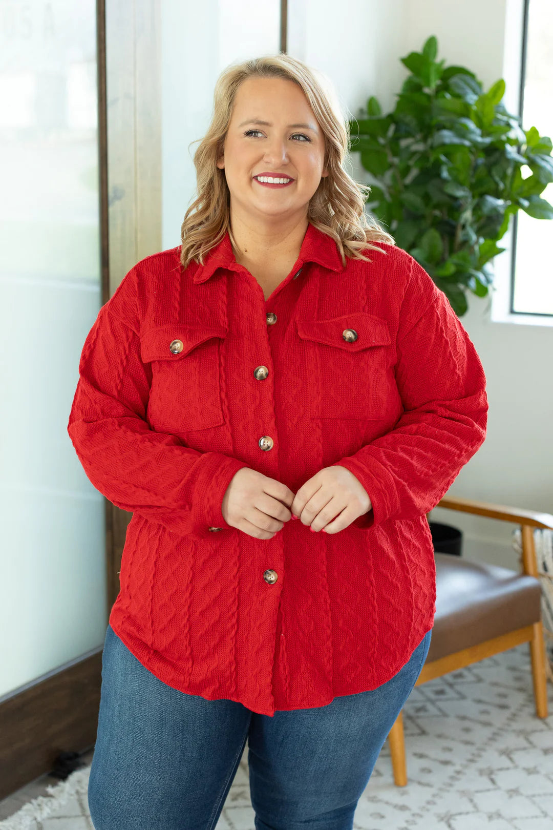 Cable Knit Jacket - Red