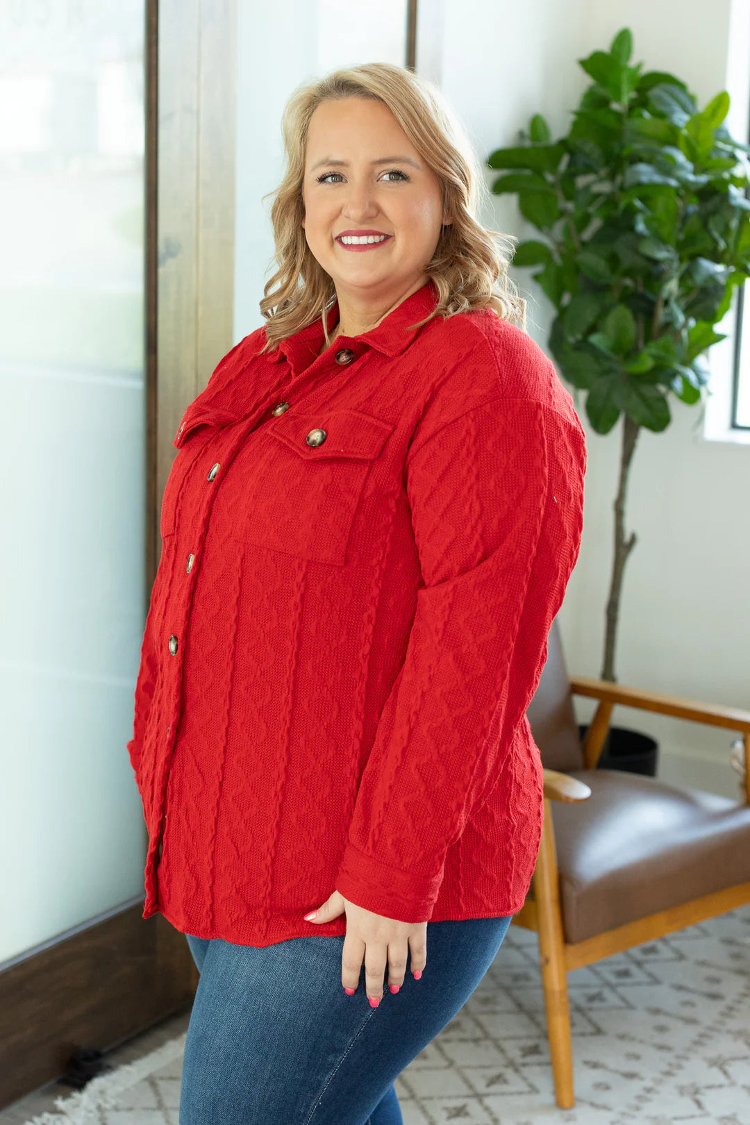 Cable Knit Jacket - Red