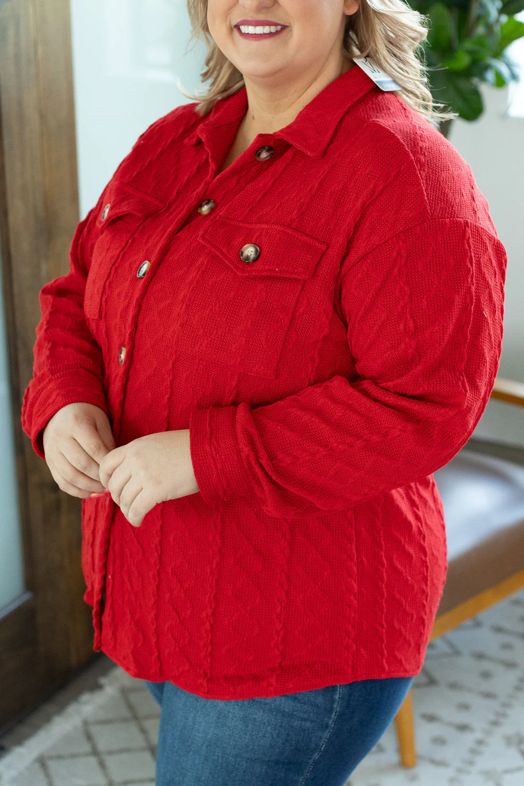 Cable Knit Jacket - Red