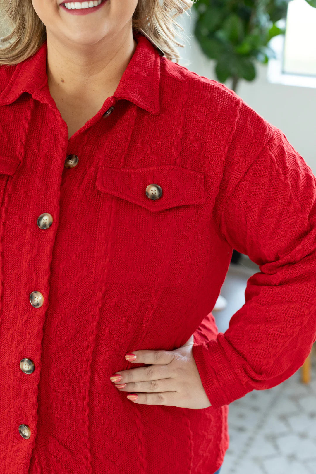 Cable Knit Jacket - Red