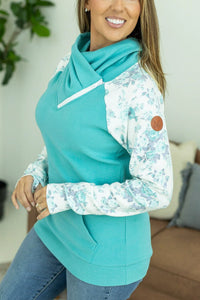 Zoey ZipCowl Sweatshirt - Aqua Floral