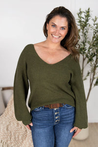 Bethany Bow Knit Sweater - Olive