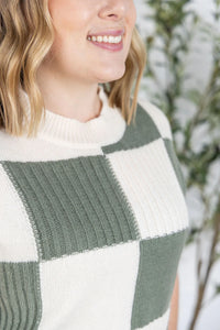 Checkered Sweater Top - Sage