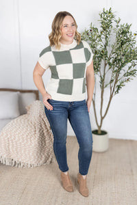 Checkered Sweater Top - Sage