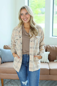 Norah Plaid Shacket - Light Tan and Pink