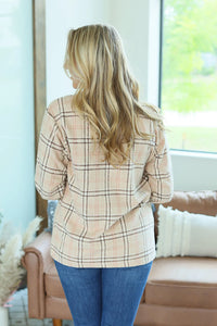 Norah Plaid Shacket - Light Tan and Pink