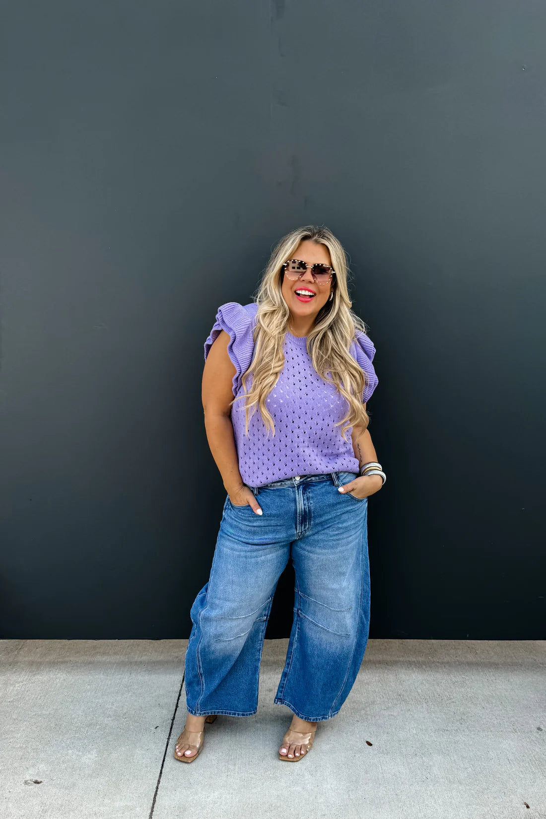 Casey Ruffle Sleeve Top in Purple