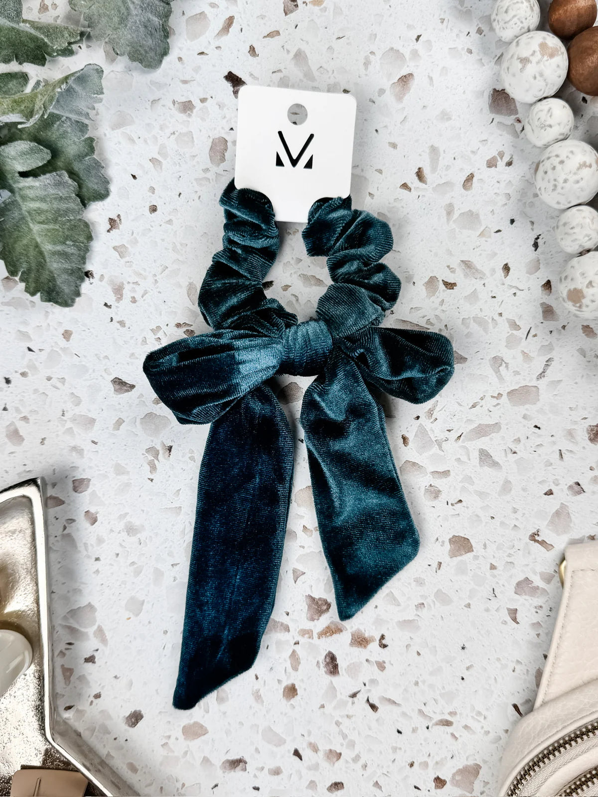 Velvet Bow Scrunchie in Teal