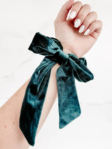 Velvet Bow Scrunchie in Teal