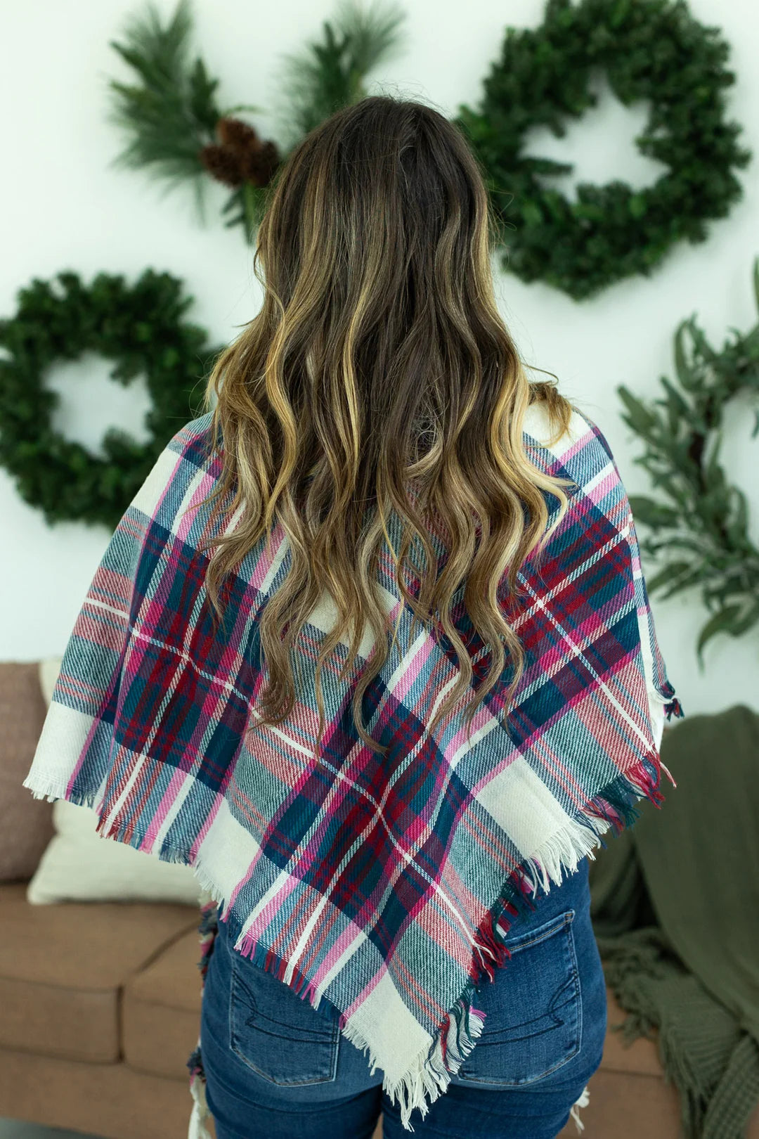 Plaid Blanket Scarf - Magenta Mix