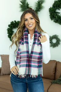 Plaid Blanket Scarf - Magenta Mix