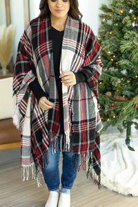 Plaid Shawl - Black, Red and White Plaid