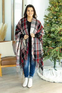 Plaid Shawl - Black, Red and White Plaid