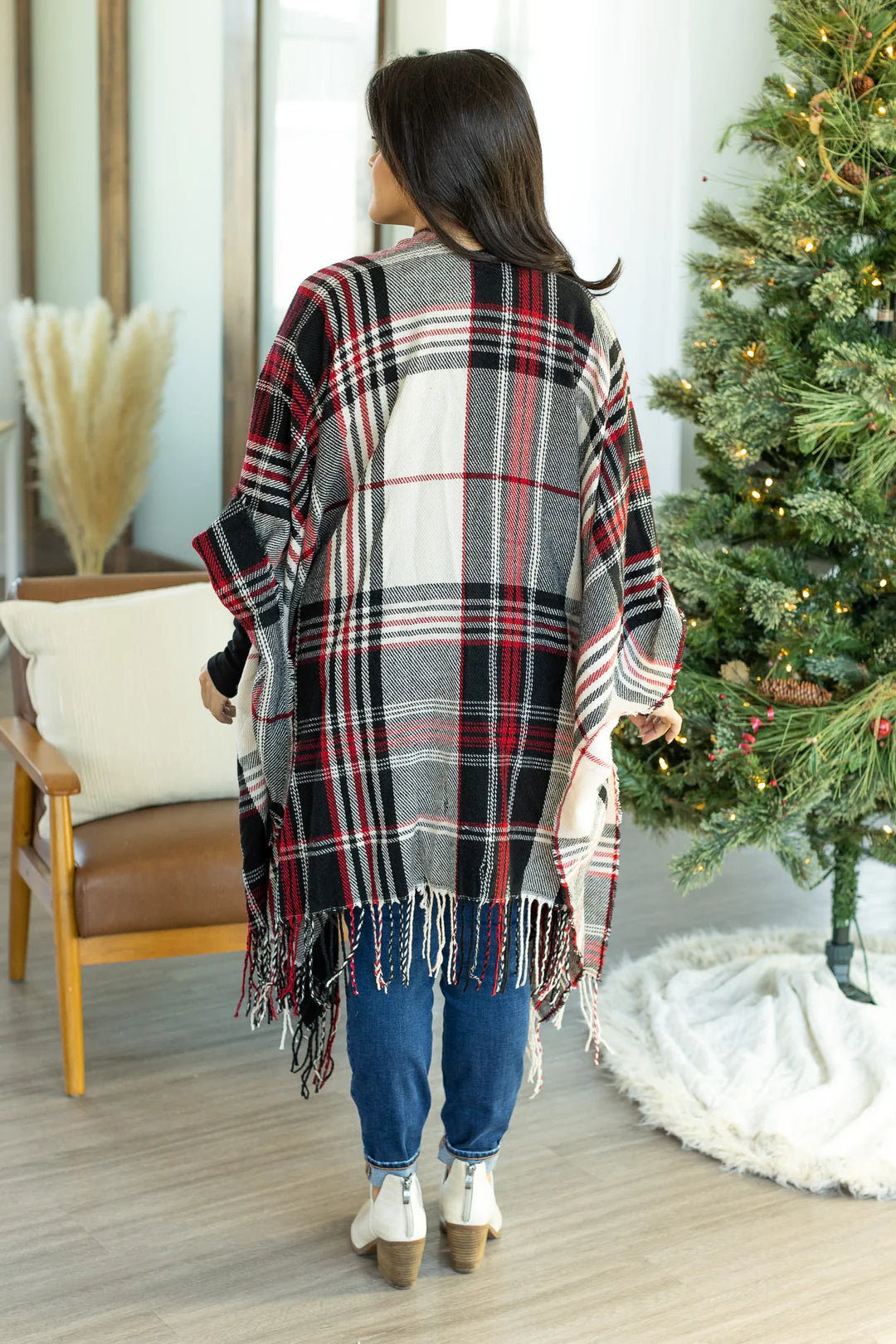 Plaid Shawl - Black, Red and White Plaid