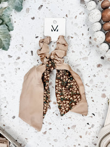 Annabelle Ribbon Scrunchie in Mocha Floral