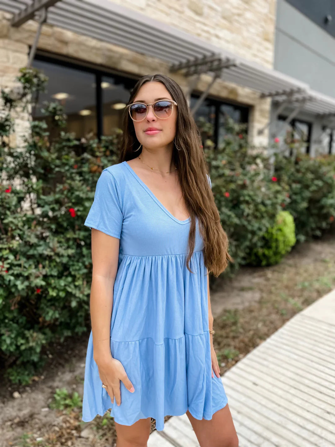 Stormi Ribbed Dress in Blue