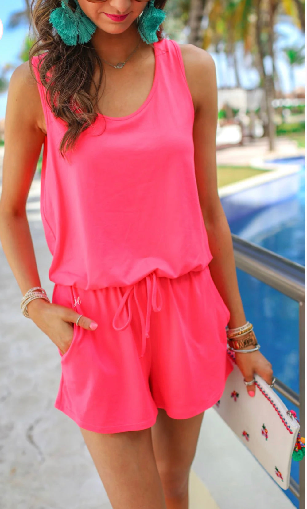 Paradise Cove Tank Romper in Pink
