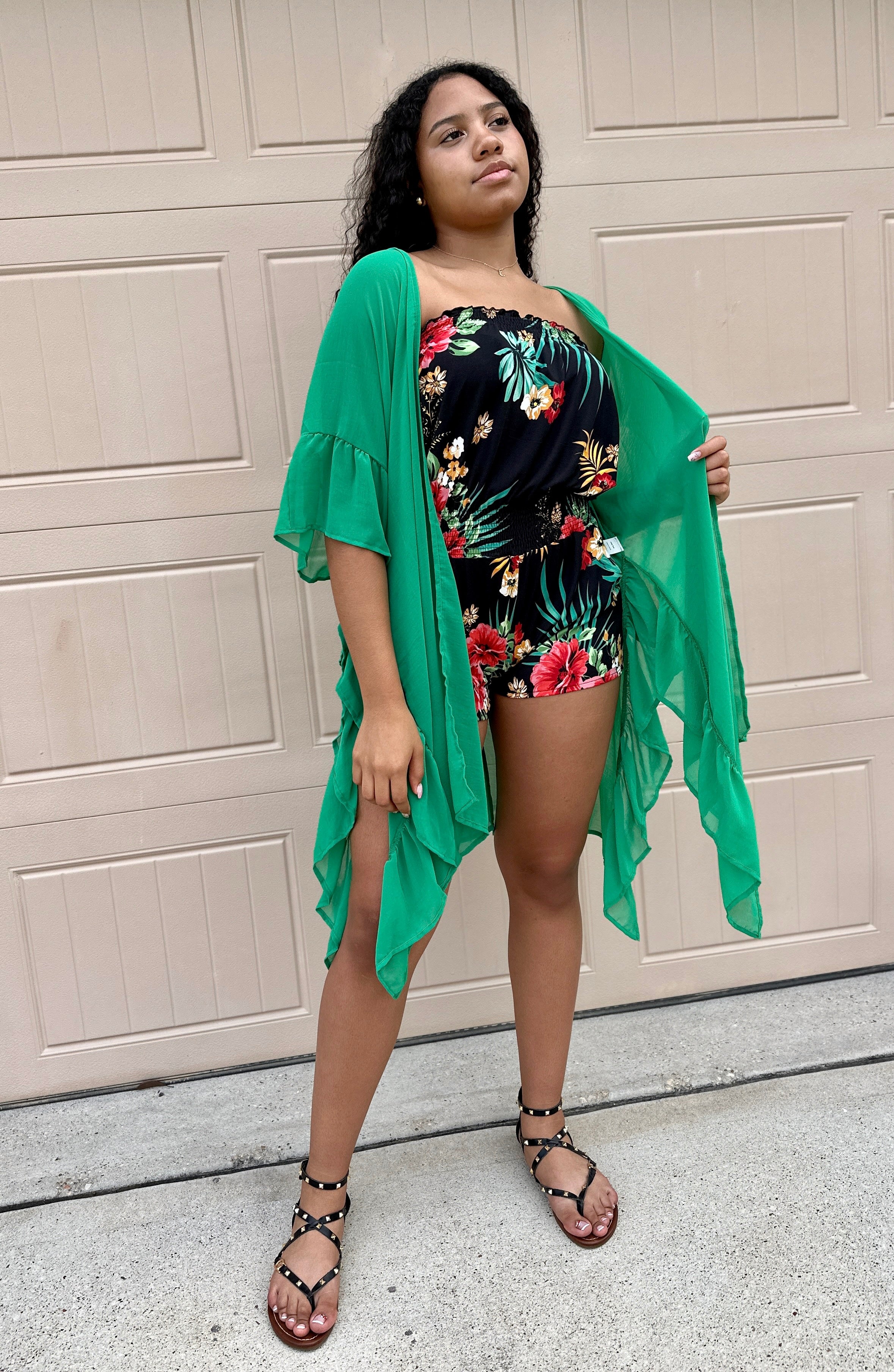 Delilah Ruffle Kimono - Green