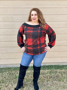 Plaid Boat Neck Top