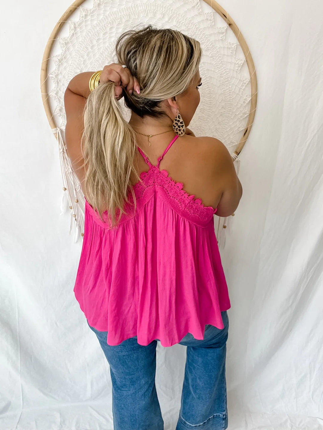 Leni Lace Cami in Hot Pink