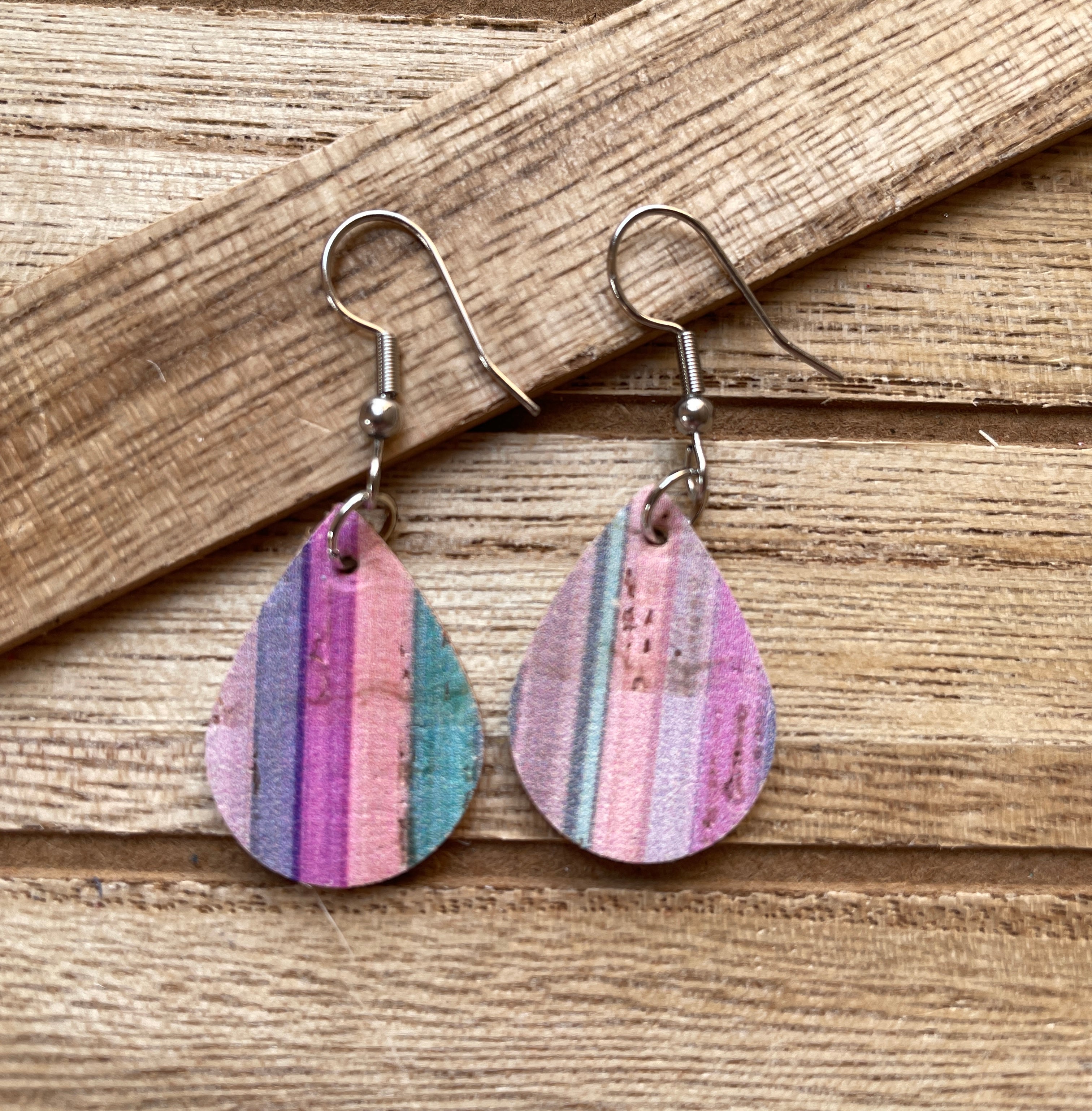 Stripes Leather Earrings - Hypoallergenic