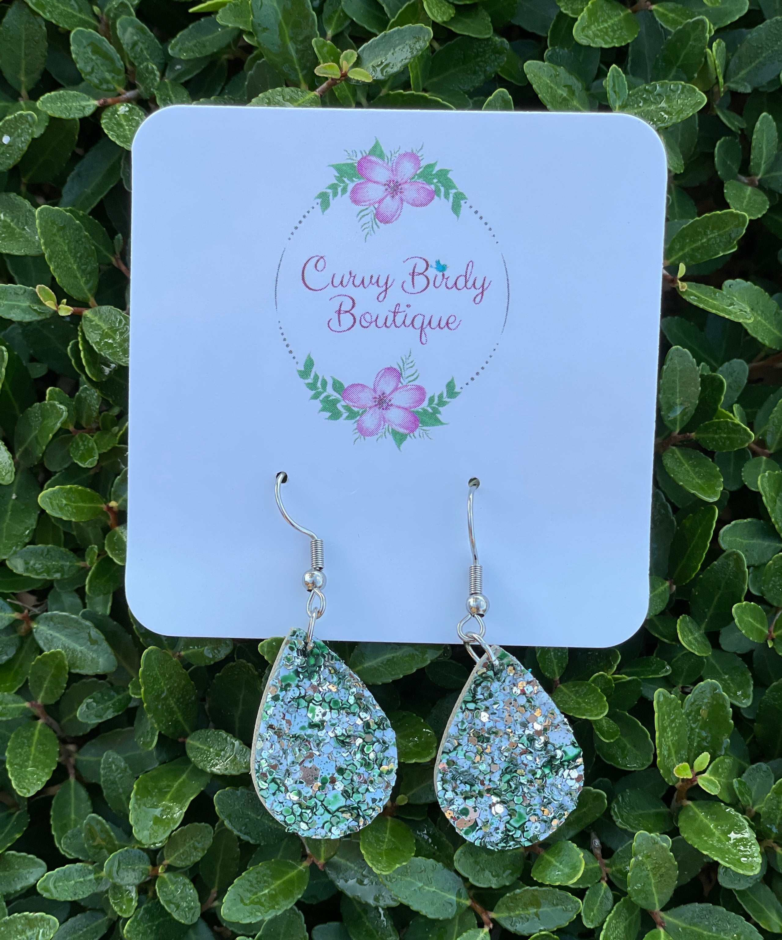 Small Teardrop Sparkly Earrings in Green