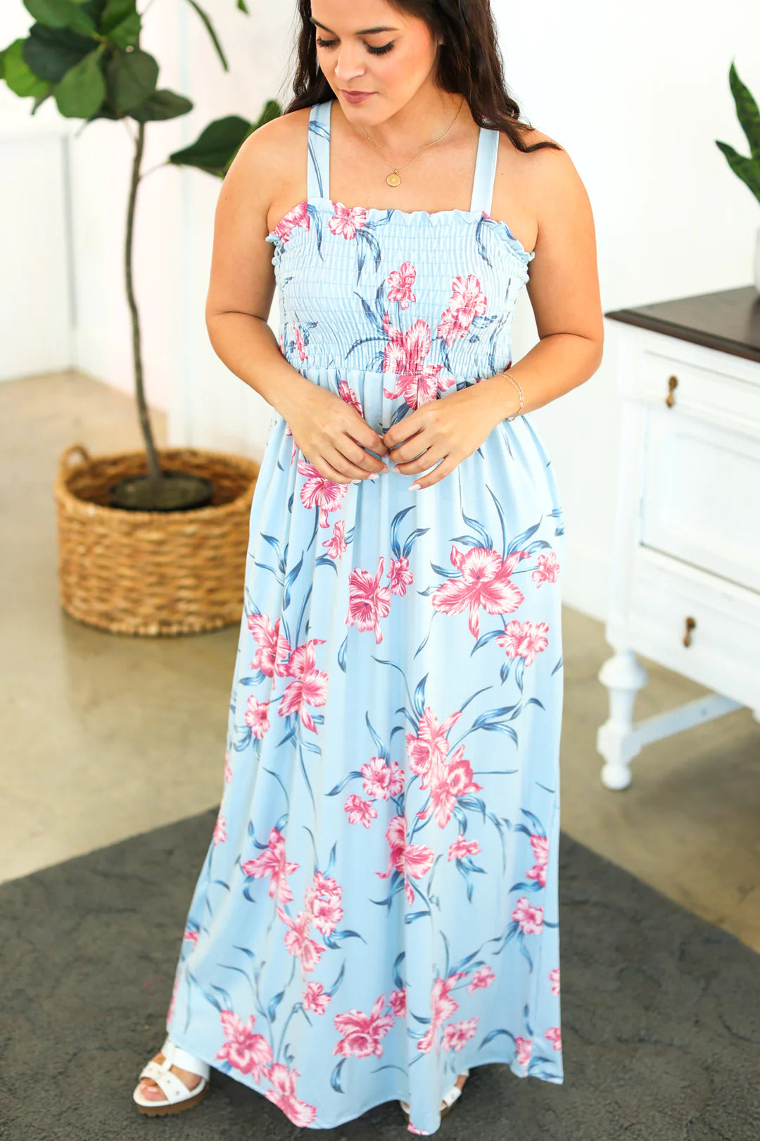 Savannah Maxi Dress in Dusty Blue Floral