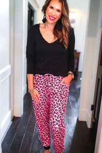Pink Leopard Drawstring Joggers